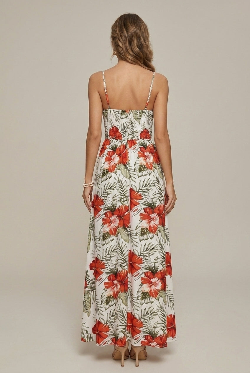 Women's Floral Maxi Dress Spaghetti Strap Crochet Waist