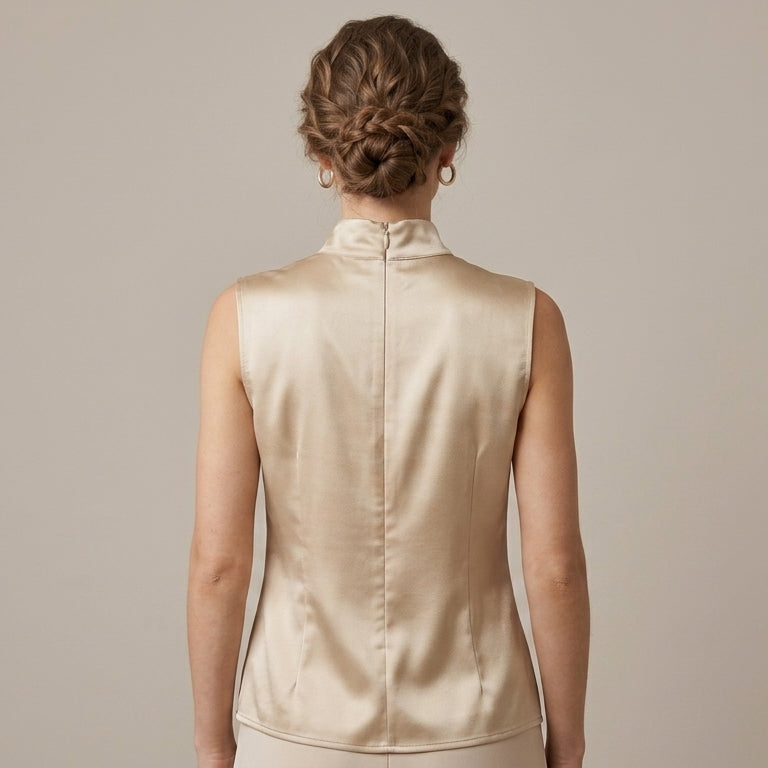 Dame Ærmeløs Rullekrave Top - Elegant Høj Hals Design - Forfinet Casual-til-Arbejde Bluse