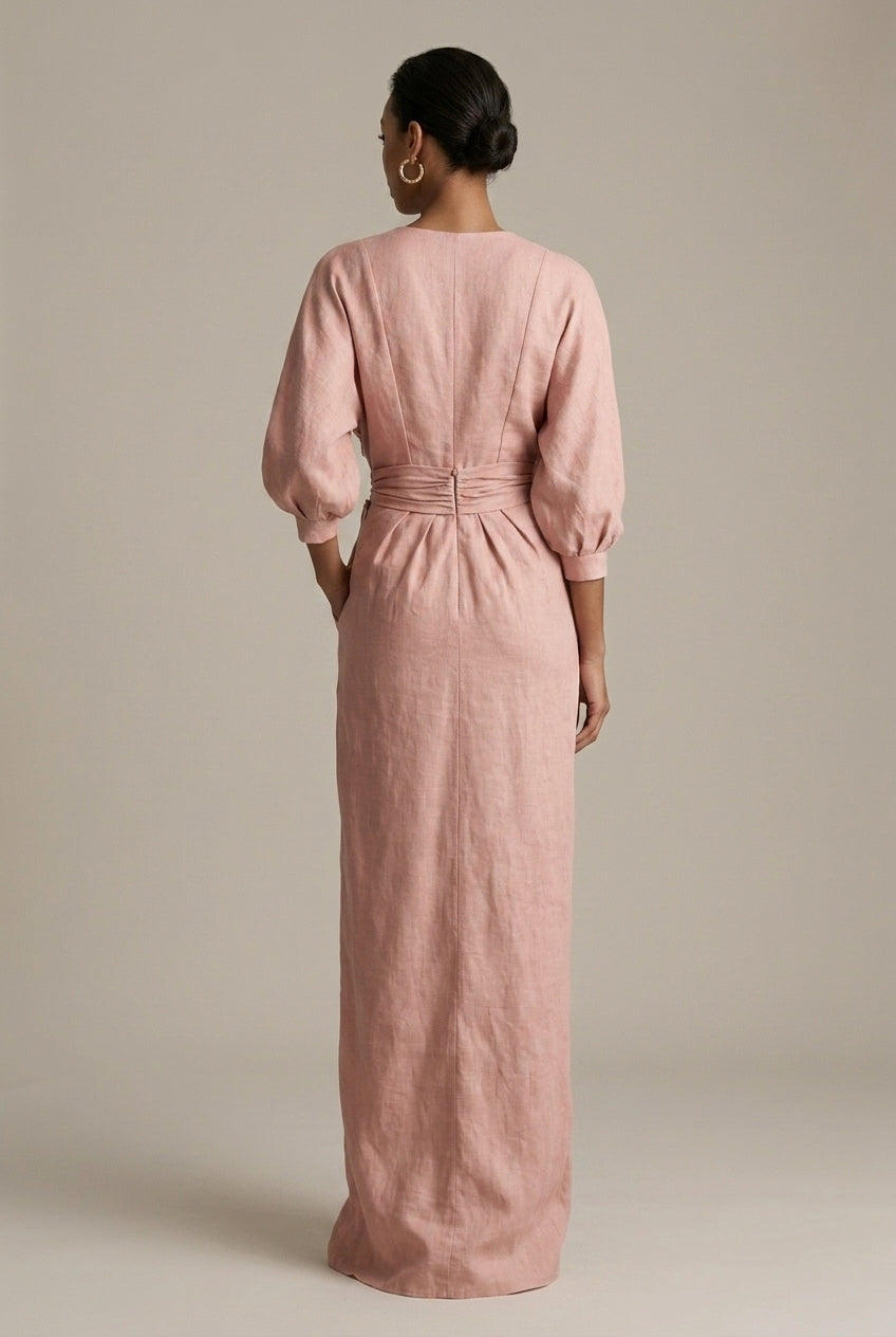 Women's Elegant Wrap Maxi Dress - Balloon Long Sleeves