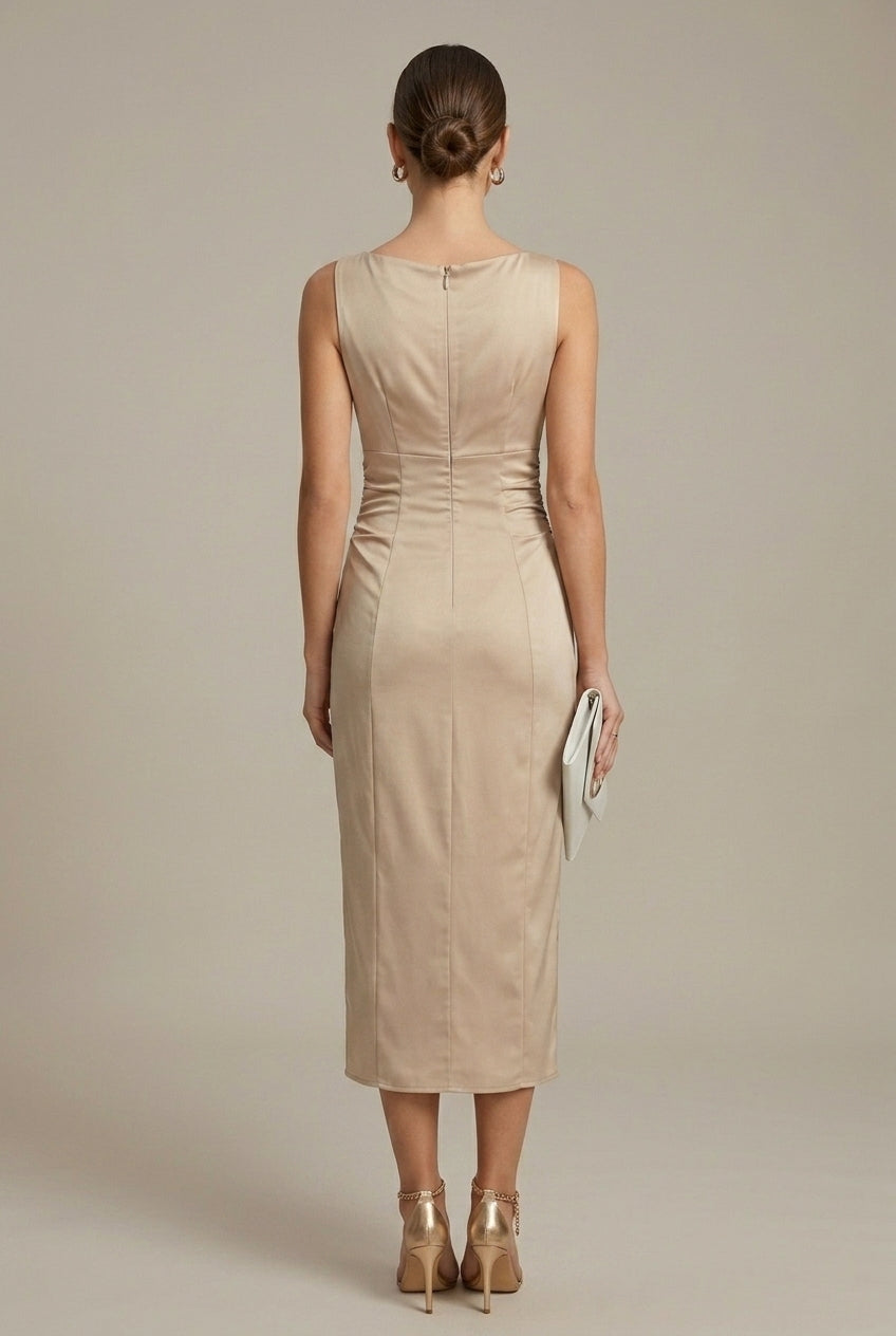 Women's Satin Midi Dress Cowl Neck