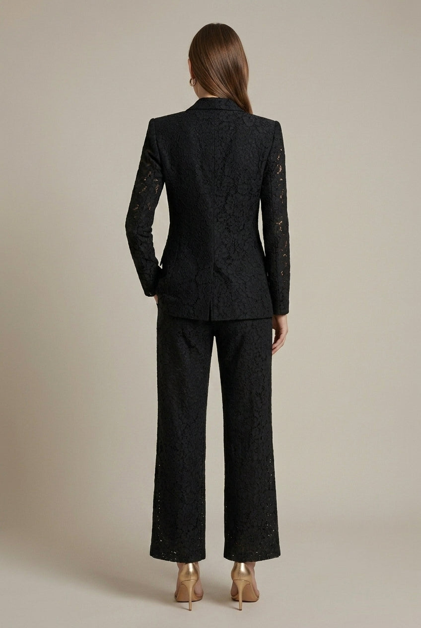 Women's Lace Long Sleeve Blazer Wide Leg Pant Suits for Women