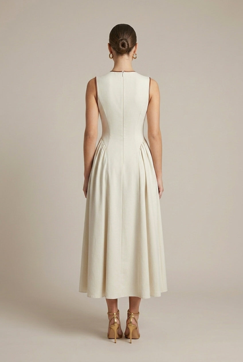 Women's Sleeveless Maxi Dress - Bow Tie Front Drop Waist A-Line Skirt