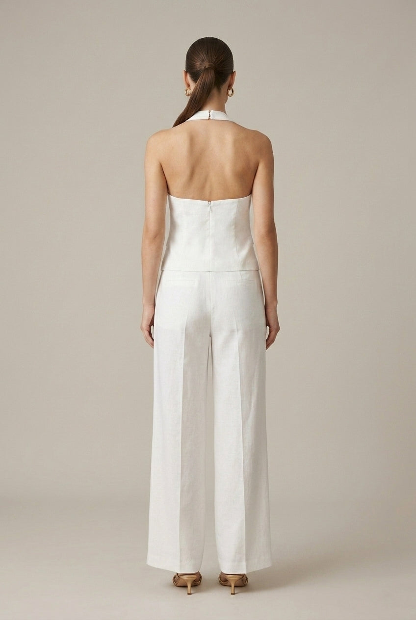 Women's Sleeveless V-Neck Vest Top - Wide Leg Pants Two Piece Set