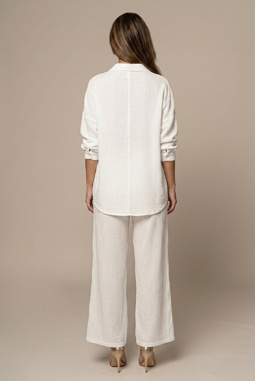Women's Two-Piece Set Button-Front Shirt Wide Leg Pants