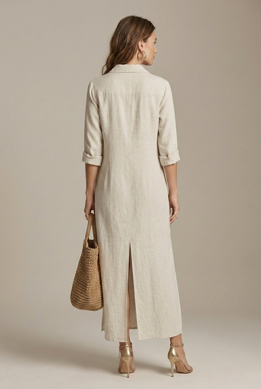 Women's Off White Linen Maxi Dress Relaxed Fit