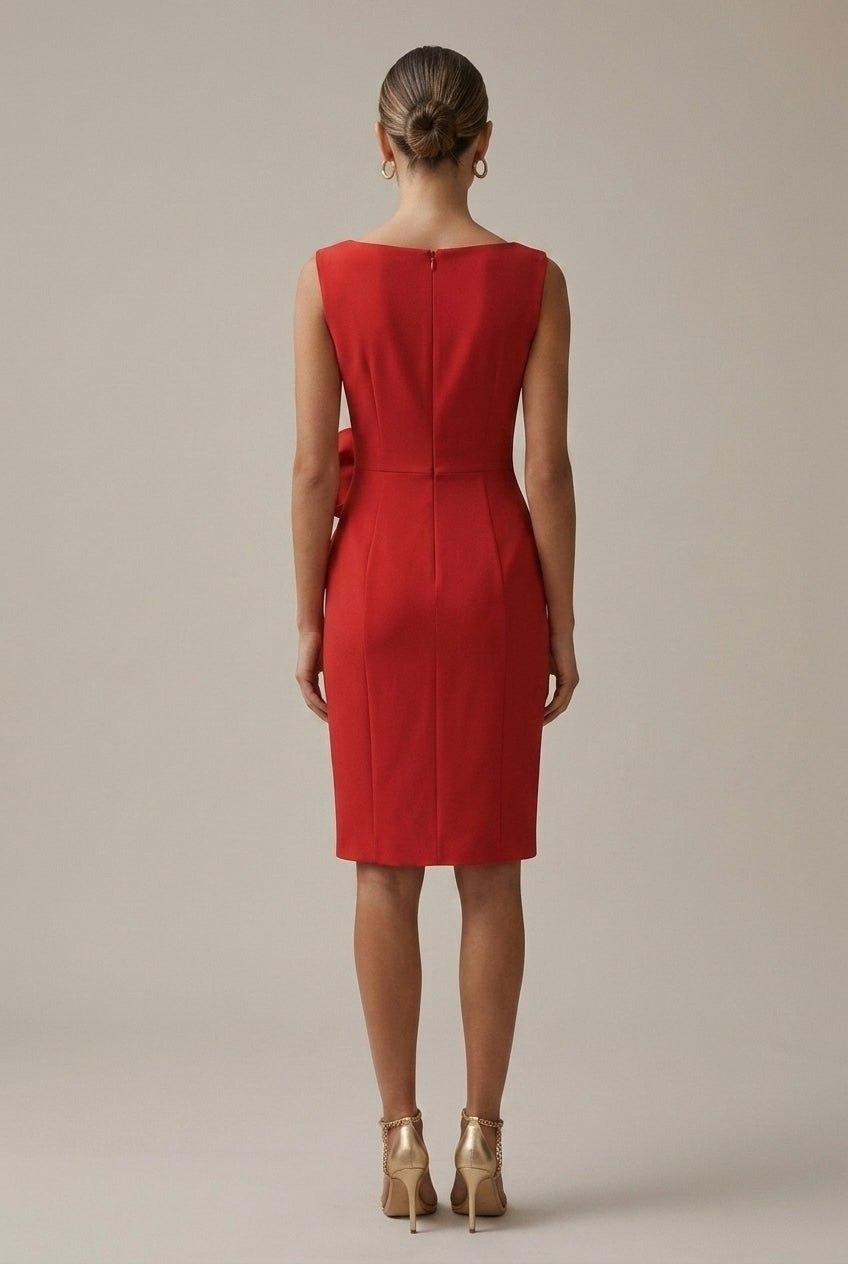 Women's Satin Bodycon Midi Dress - Bow Wrap Design