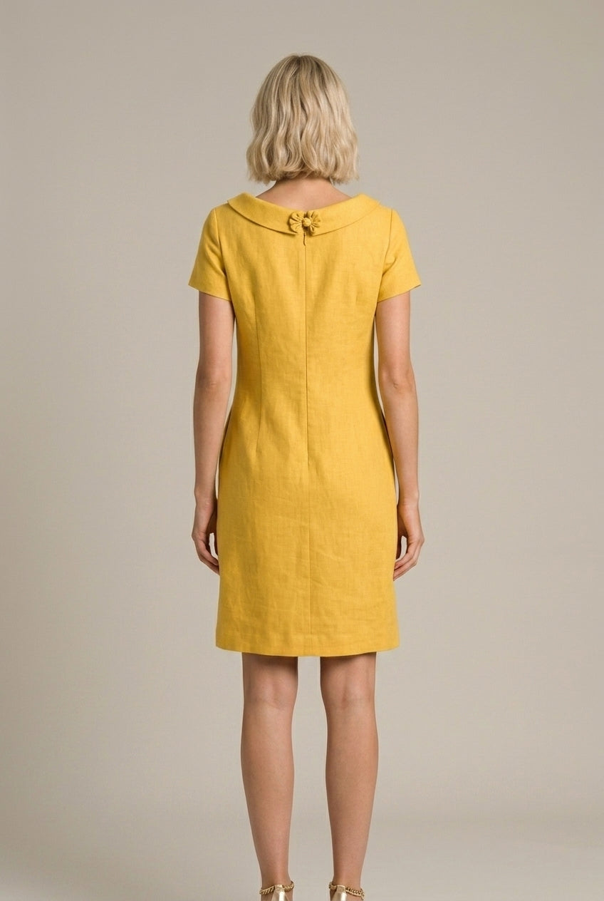 Women's Linen Midi Dress Cowl Neck