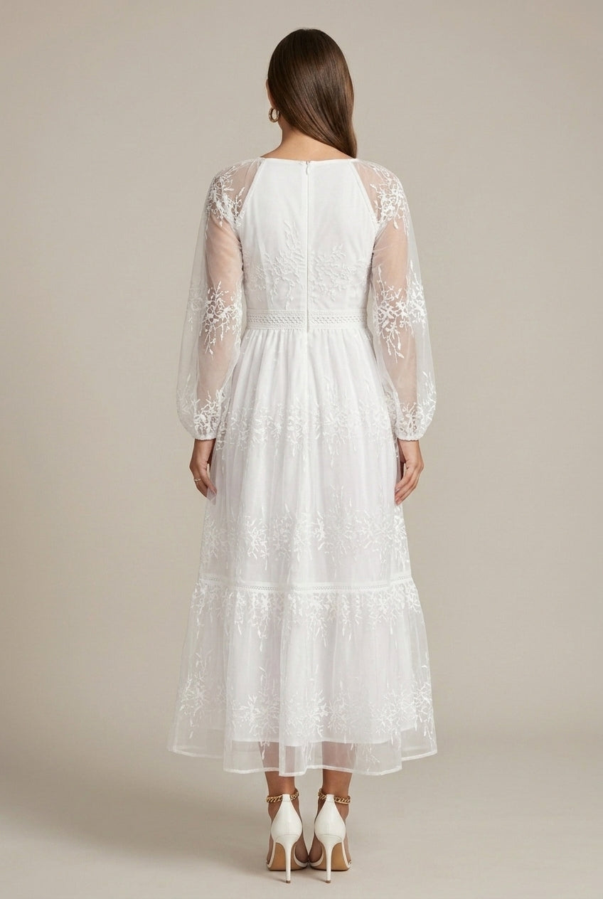 Women's V-Neck Lace-Up Nail Bead Embroidered Maxi Dress