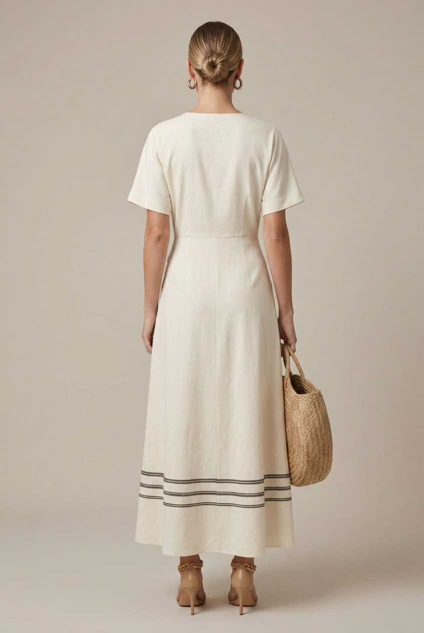 Women's Striped Maxi Dress Wrap Short Sleeve V-Neck