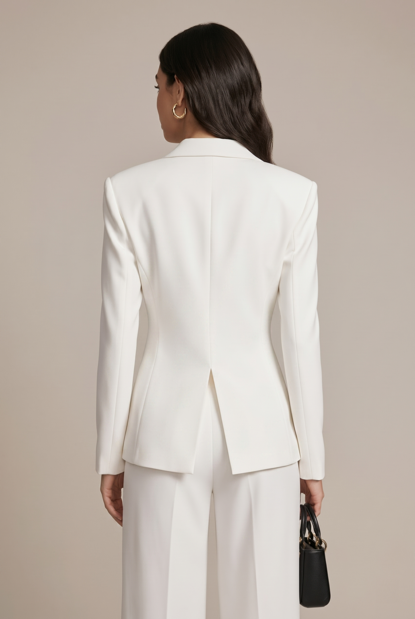 Women's Notched Lapel Blazer Wide Leg Pant Suits Set - Side Button