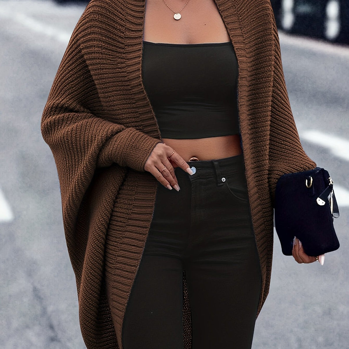Open Front Longline Cardigan with Relaxed Sleeves for Layering