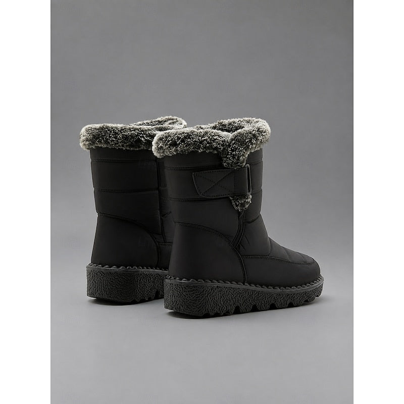 Mid Ankle Winter Boots with Side Fastening and Cushioned Footbed, Quilted Exterior