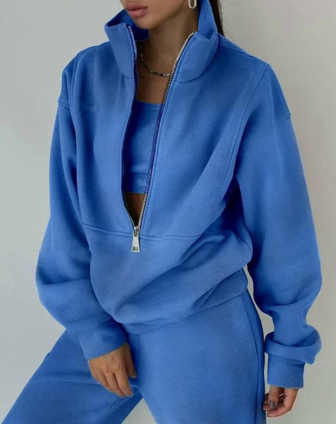 Completo Lounge da Donna Oversize con Zip al Collo – Sillhouette Rilassata a Due Pezzi