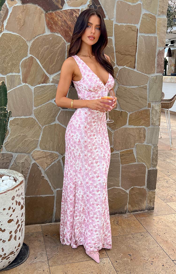 Women's Floral Lace Maxi Dress - V-Neck Open Back - Wedding Guest