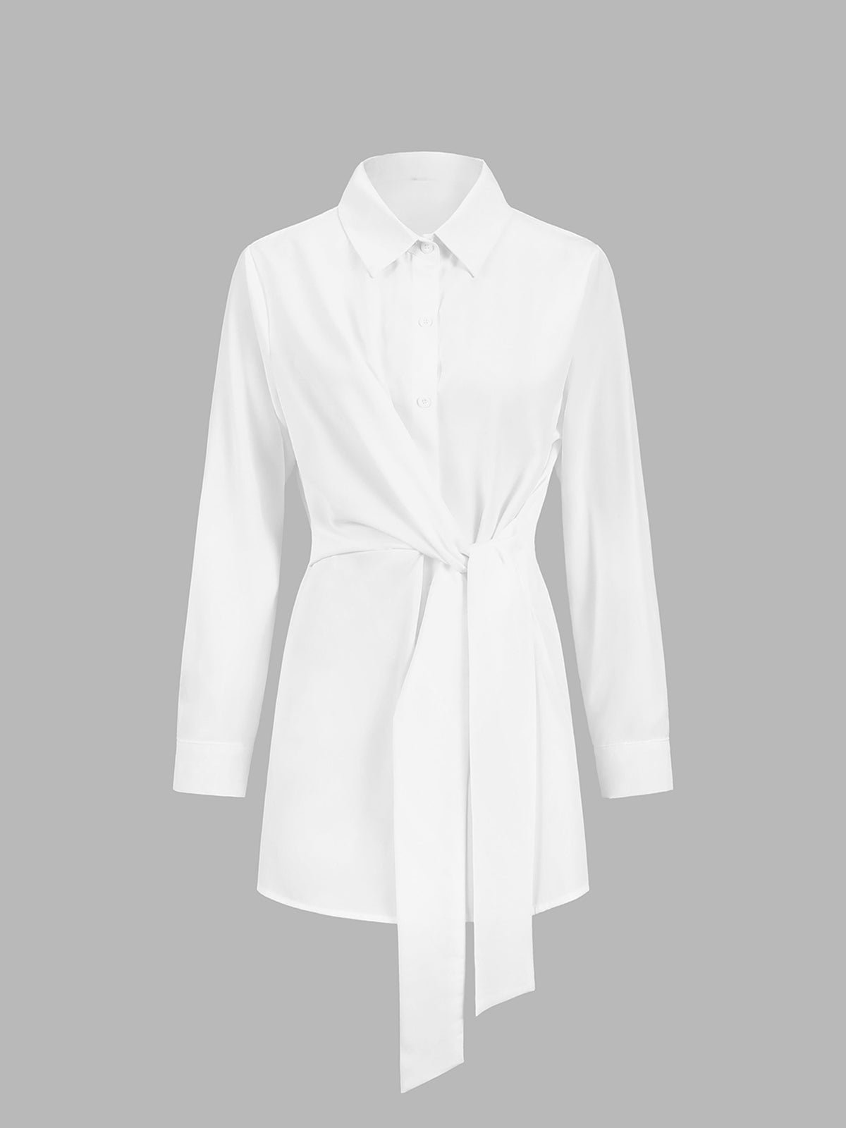 Women's Shift Shirt with Front Knot and Collared Neckline, Long Sleeves