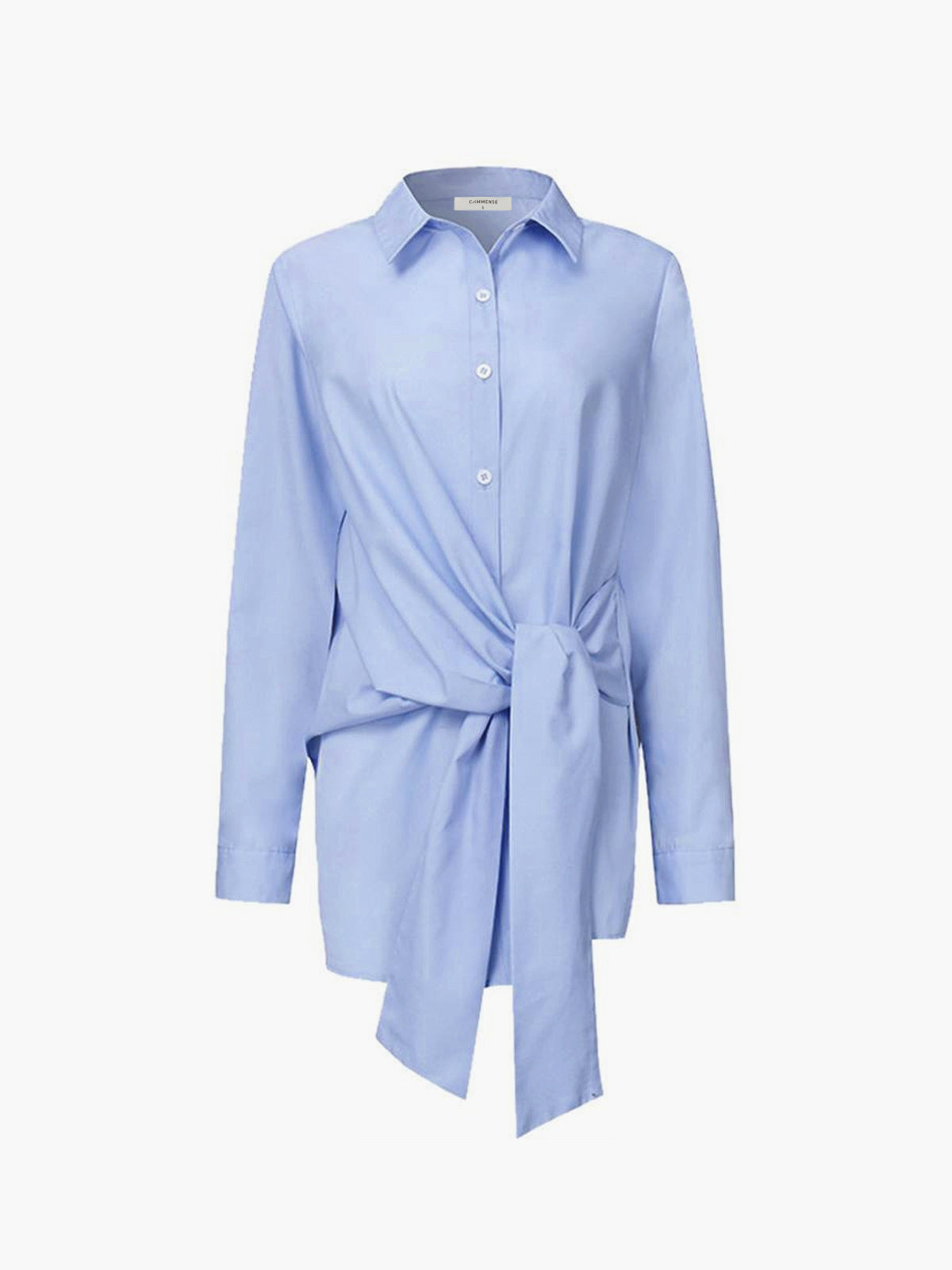 Women's Shift Shirt with Front Knot and Collared Neckline, Long Sleeves
