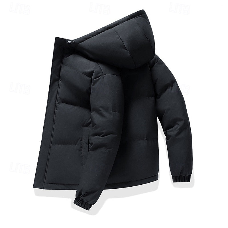 Padded Puffer Jacket with Adjustable Hood and Deep Pockets, Elastic Cuffs
