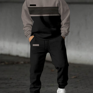 Pullover Hoodie with Color Block Panels and Adjustable Hood, Relaxed Fit