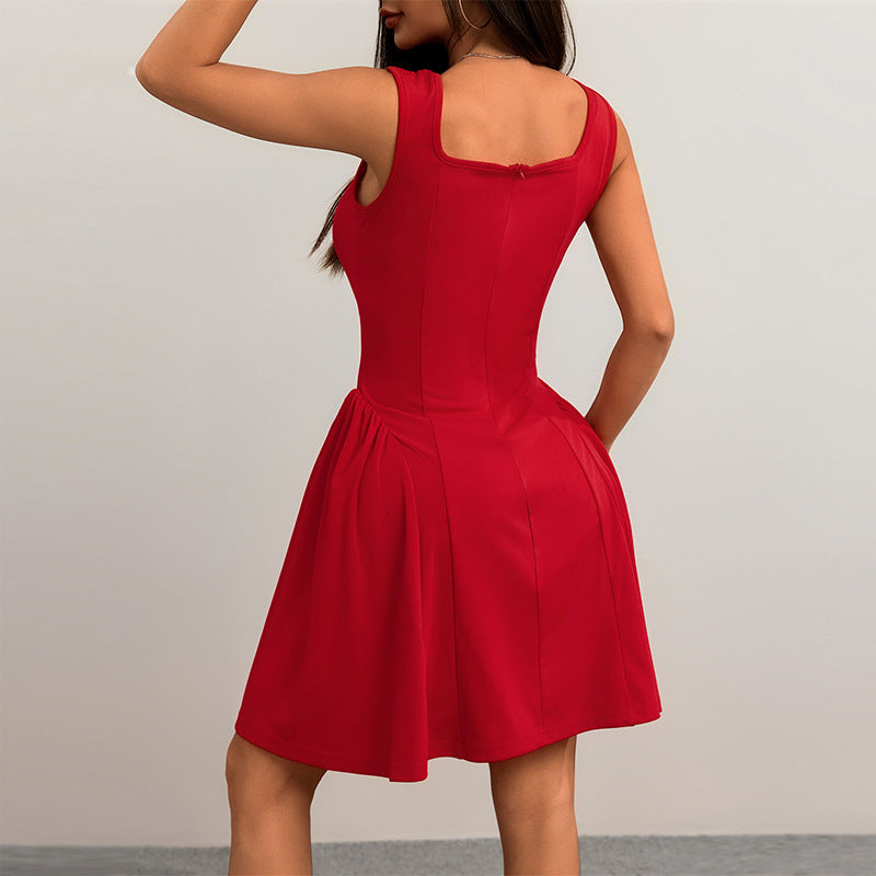 Women's Square Neck Sleeveless Fit and Flare Mini Dress - Structured Bodice