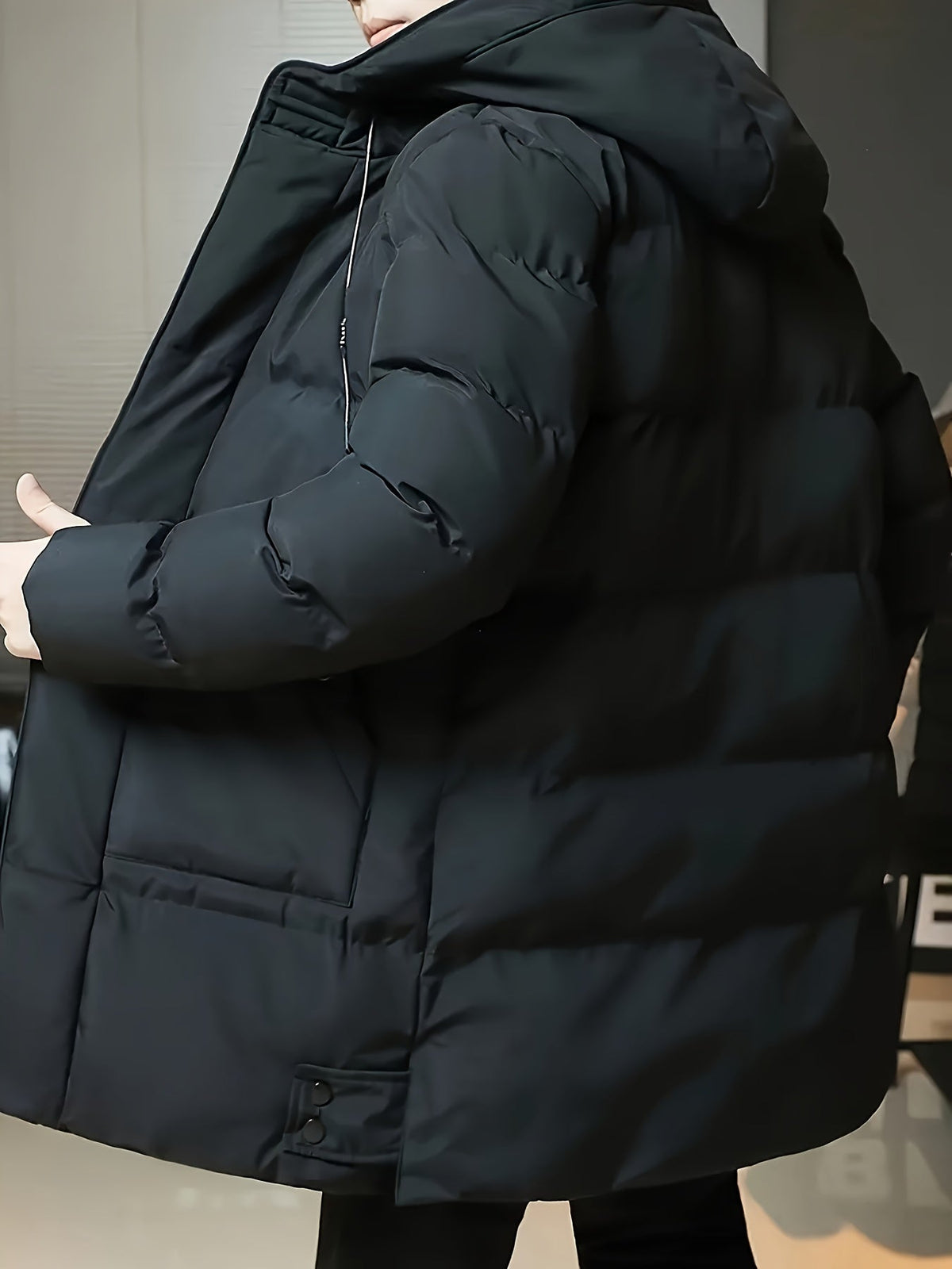 Padded Longline Coat with Adjustable Hood and Full Zipper