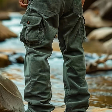 Relaxed Fit Cargo Pants with Deep Pockets and Button Elastic Waist