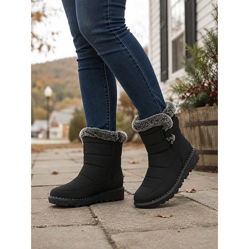 Mid Ankle Winter Boots with Side Fastening and Cushioned Footbed, Quilted Exterior