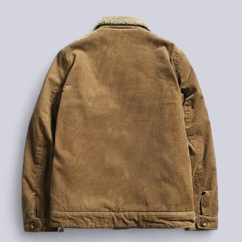 Corduroy Jacket with Full Fleece Lining and Ribbed Seals, Three Pockets
