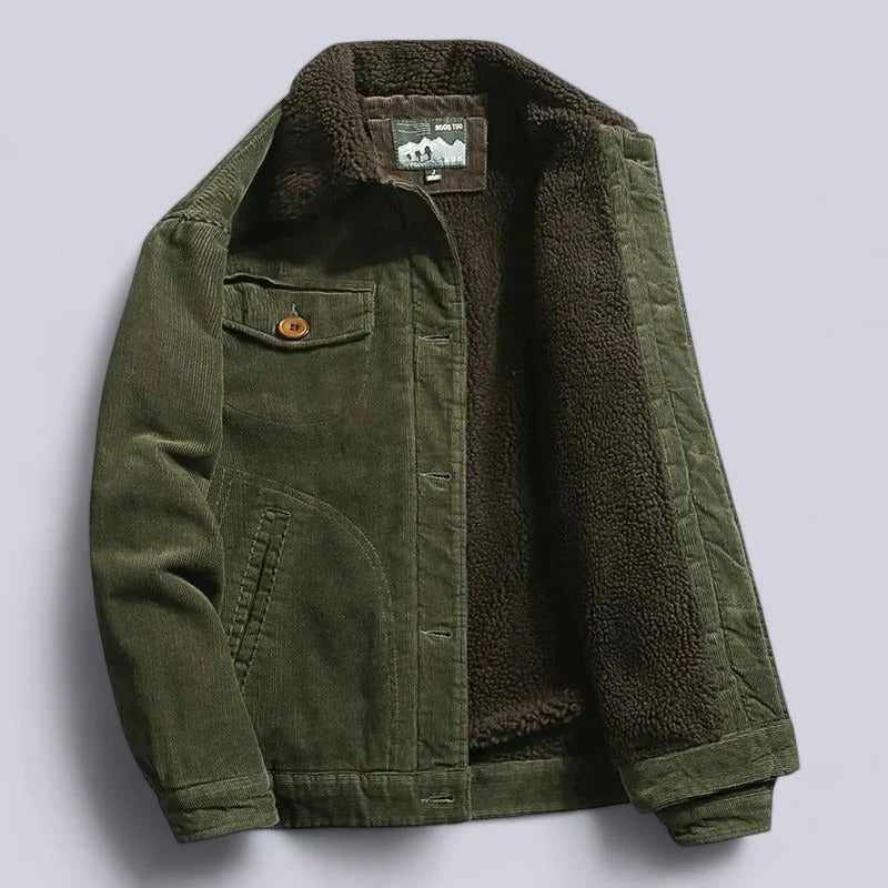 Corduroy Jacket with Full Fleece Lining and Ribbed Seals, Three Pockets