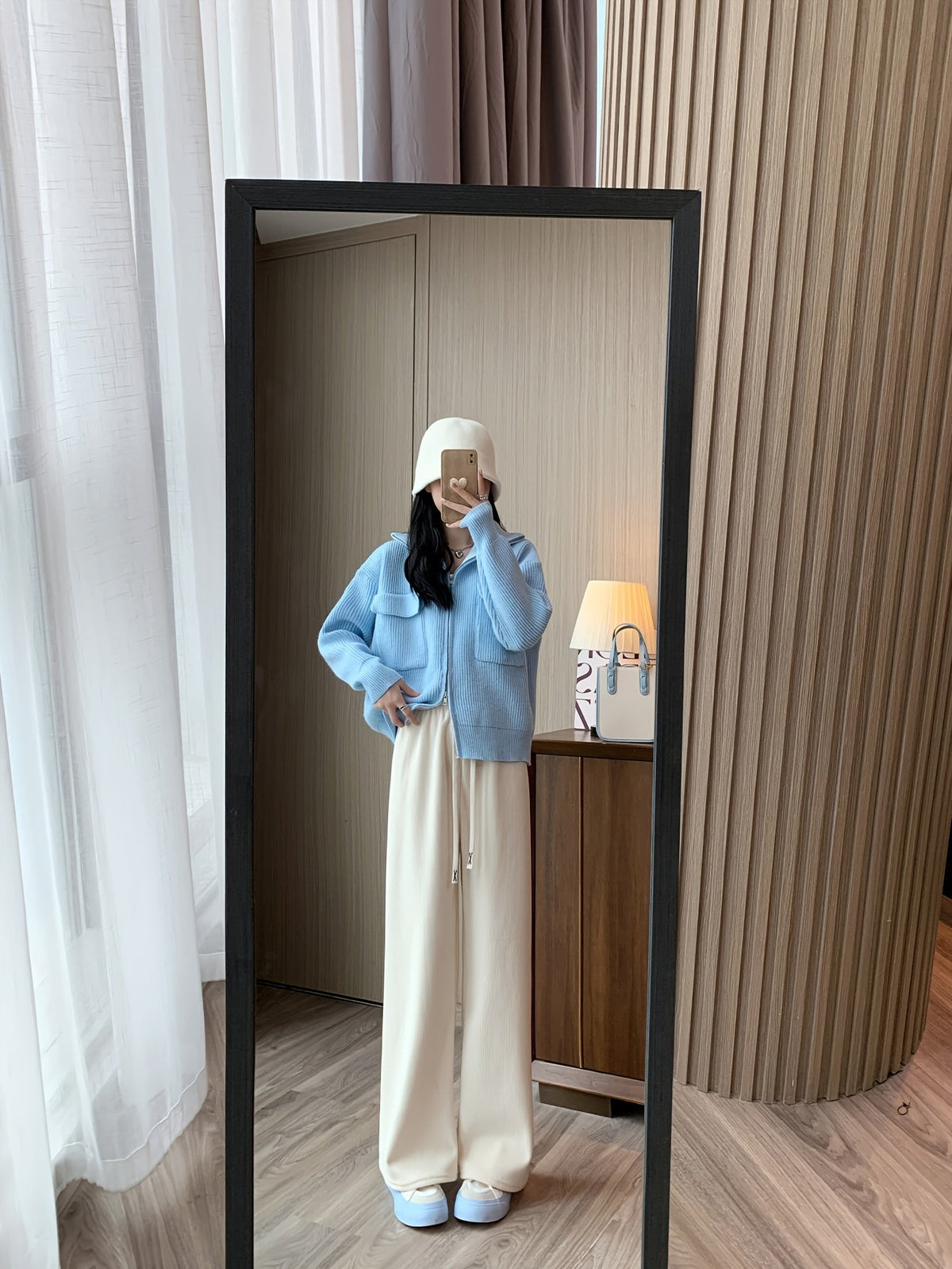 Wide Leg Pants with Thermal Inner Lining and Elastic Waistband for Cold Weather