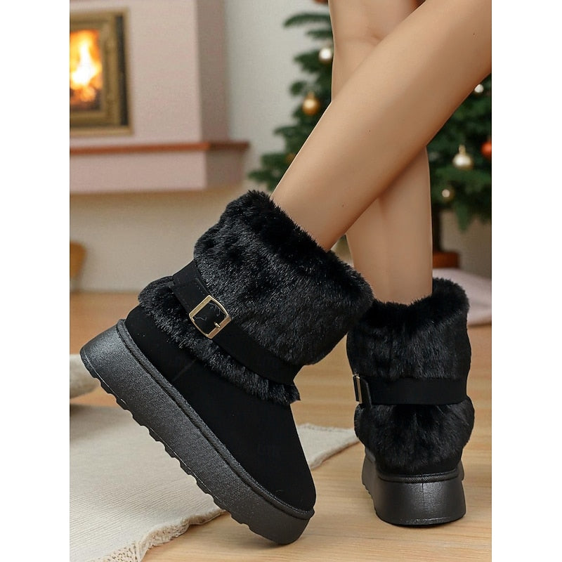 Women's Slip On Snow Boots with Fur Lining and Grip Sole, Ankle Height