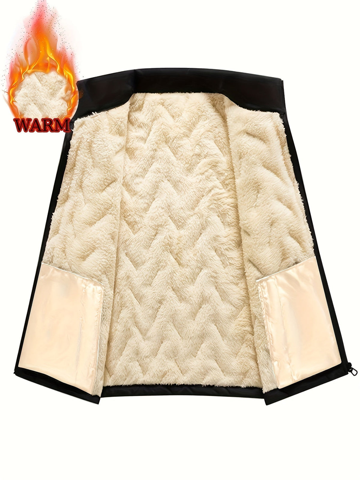 Sleeveless Insulated Vest with Stand Collar and Zippered Pockets, Plush Lined