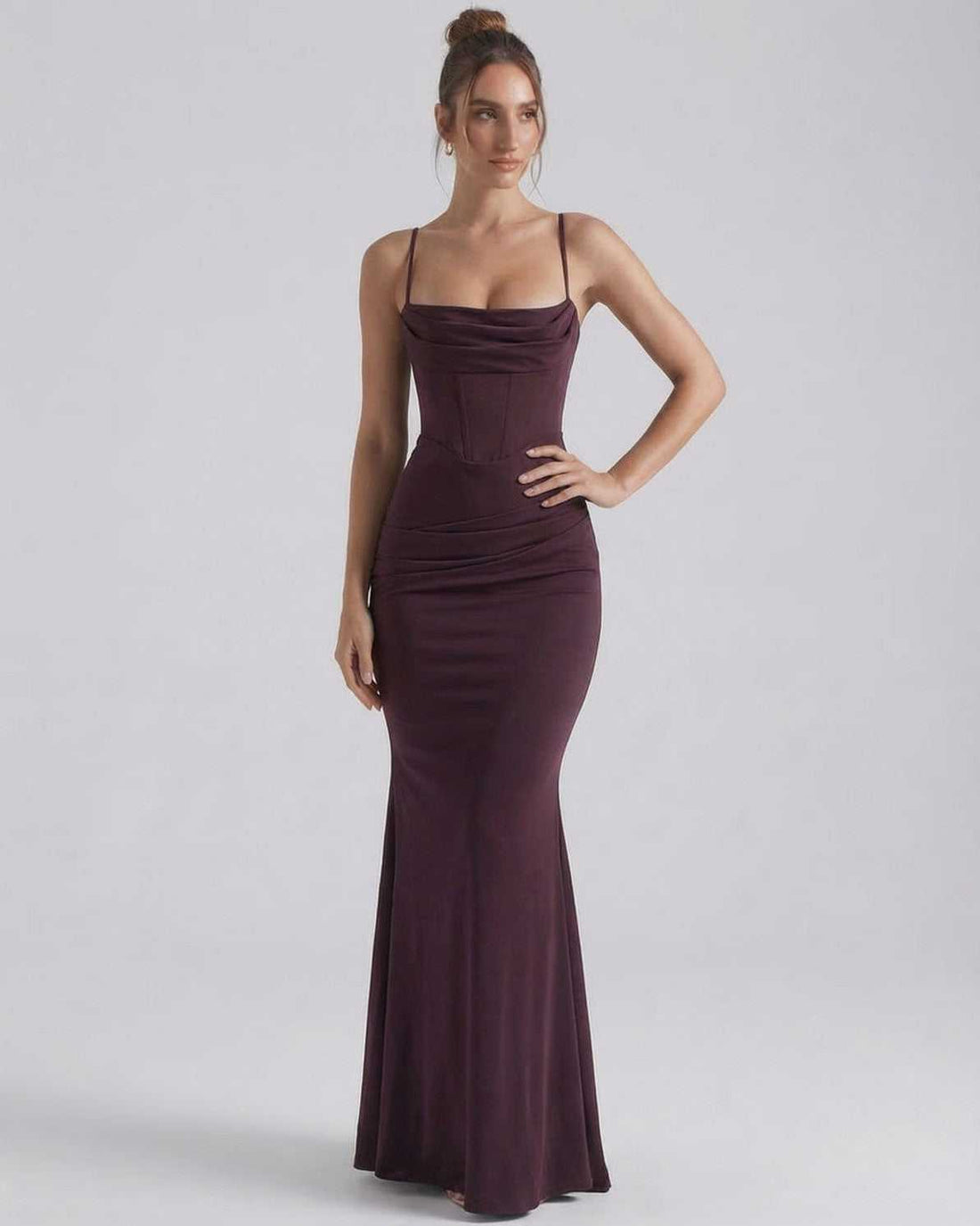 Women's Spaghetti Strap Cowl Neck Bodycon Mermaid Maxi Dress