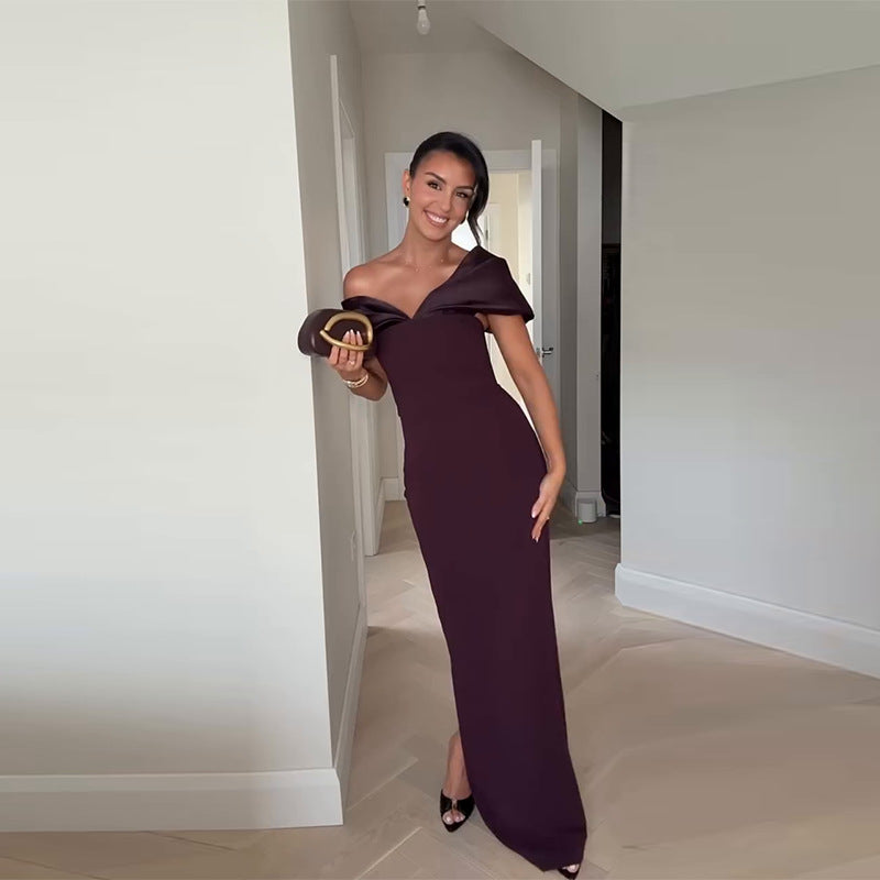 Women's Plum Off The Shoulder Party Maxi Dress Length