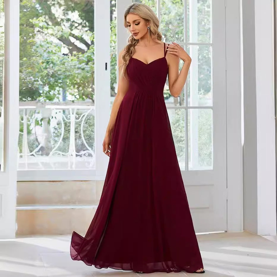 Women's V-Neck Ruched Bodice A-Line Floor Length Maxi Dress
