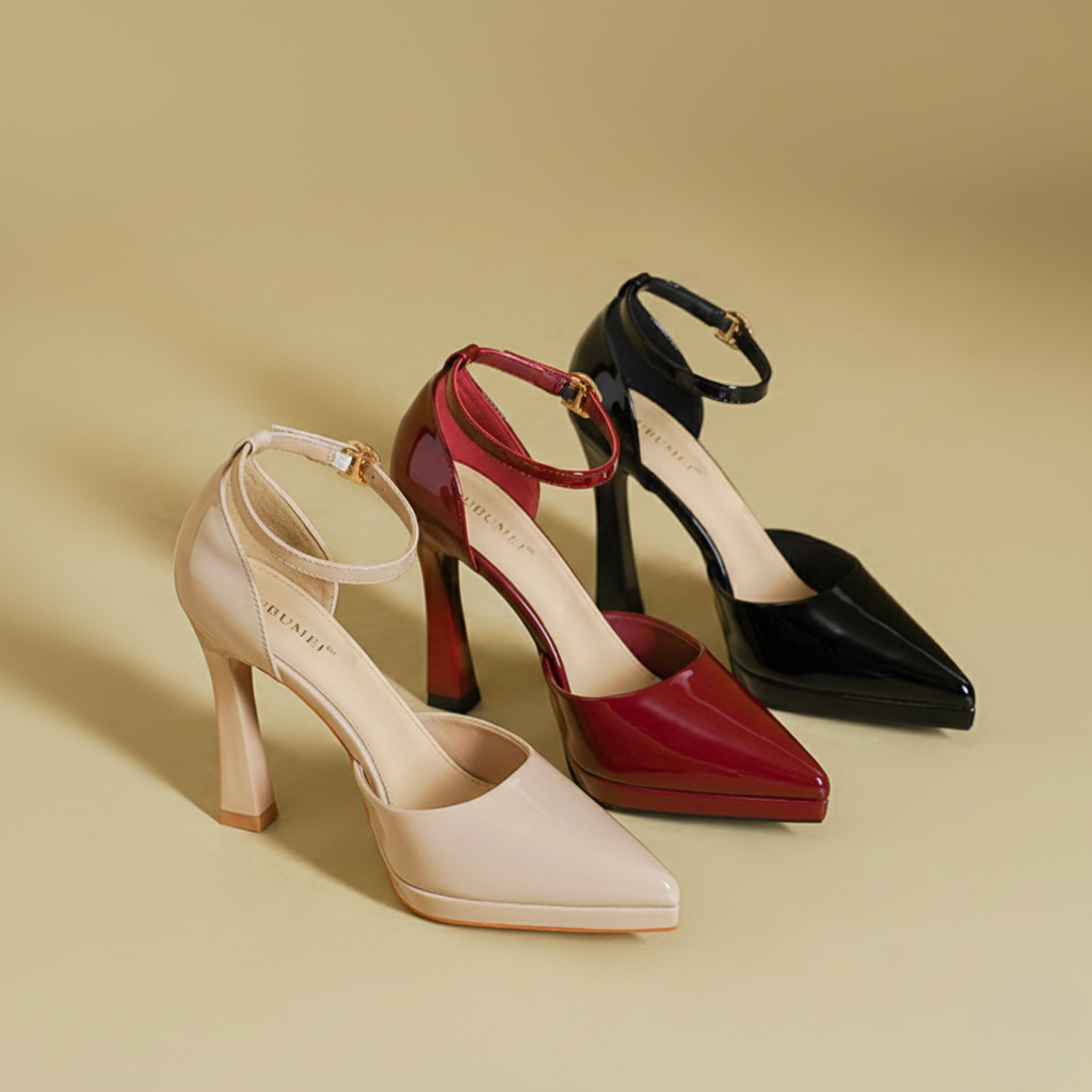 Women's Ankle Strap Pointed Toe Block Heels