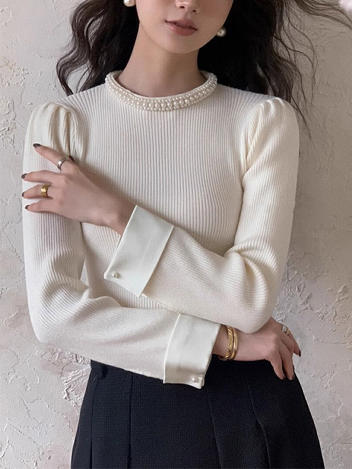 Slim Fit Knit Top with Contrast Binding Edge and Medium Stretch