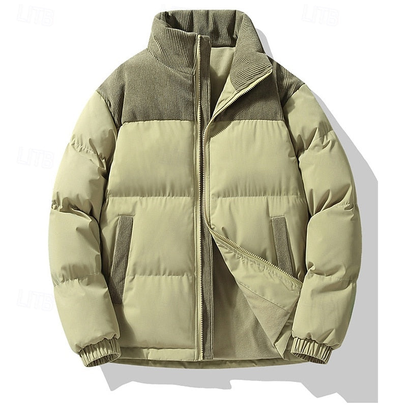 Insulated Puffer Jacket with Stand Collar and Full Zipper, Two Front Pockets