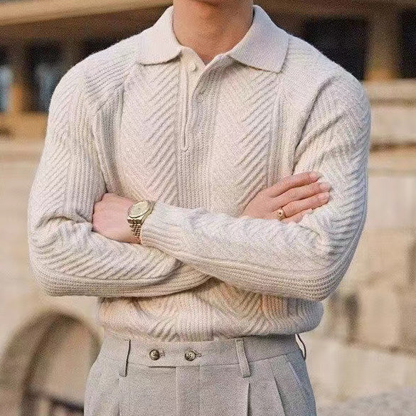 Men's Button Cardigan with Jacquard Weave and Regular Fit, Polyester