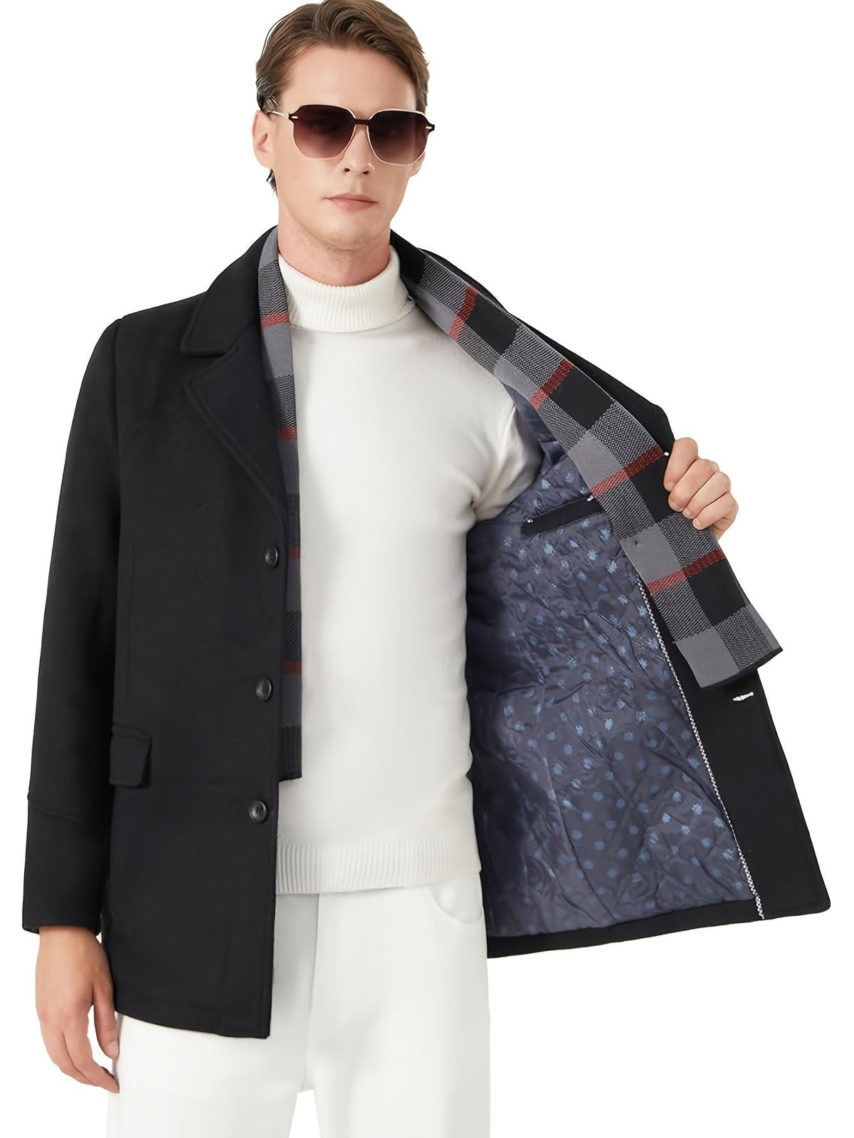 Insulated Overcoat with Lapel Collar and Removable Scarf