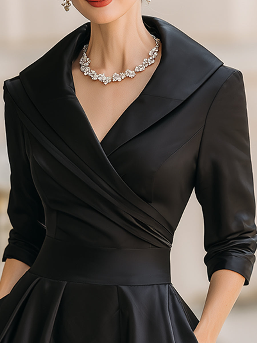 Tailored Evening Dress with V-Neck and Structured Silhouette for Events