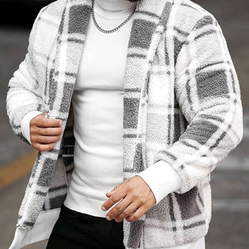 Checked Jacket with Button Front Closure and Relaxed Fit