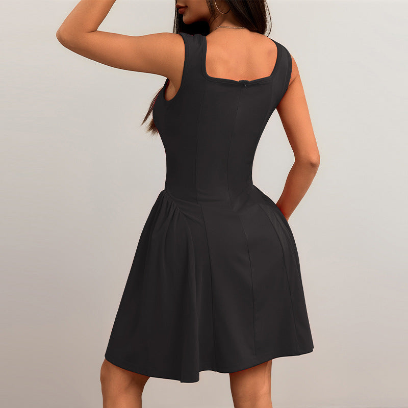 Women's Square Neck Sleeveless Fit and Flare Mini Dress - Structured Bodice