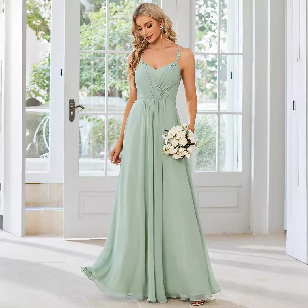 Women's V-Neck Ruched Bodice A-Line Floor Length Maxi Dress