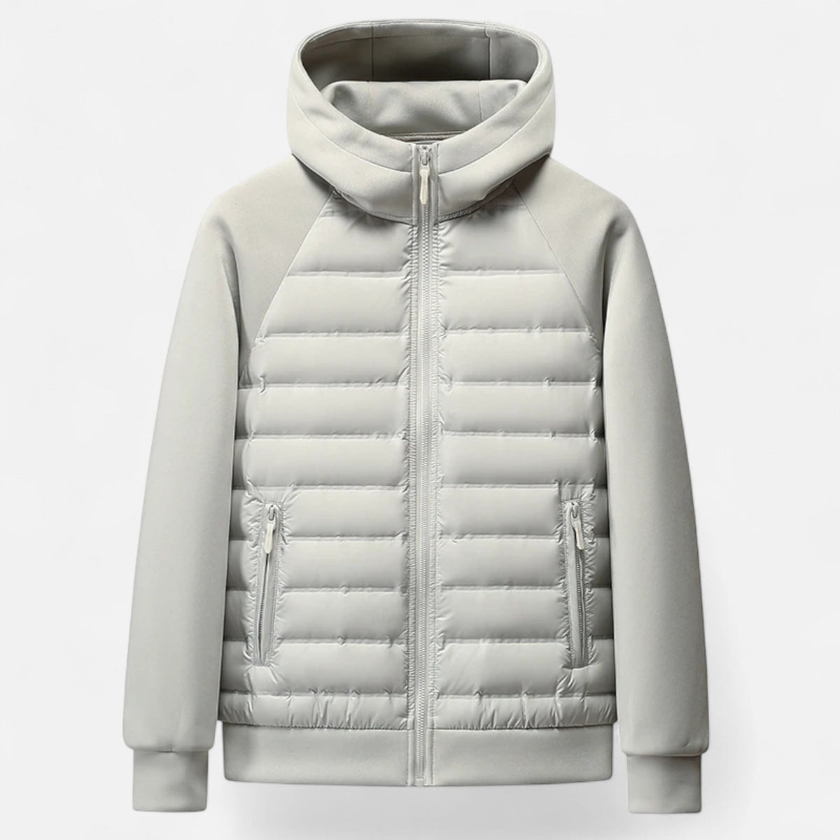 Hooded Quilted Jacket with Knit Sleeves and Zipped Pockets For Men