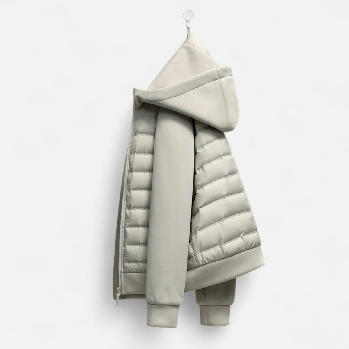 Hooded Quilted Jacket with Knit Sleeves and Zipped Pockets For Men