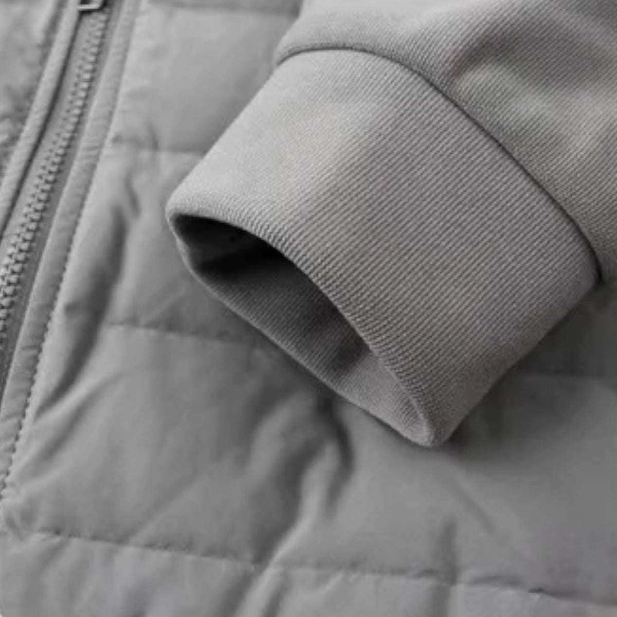 Hooded Quilted Jacket with Knit Sleeves and Zipped Pockets For Men
