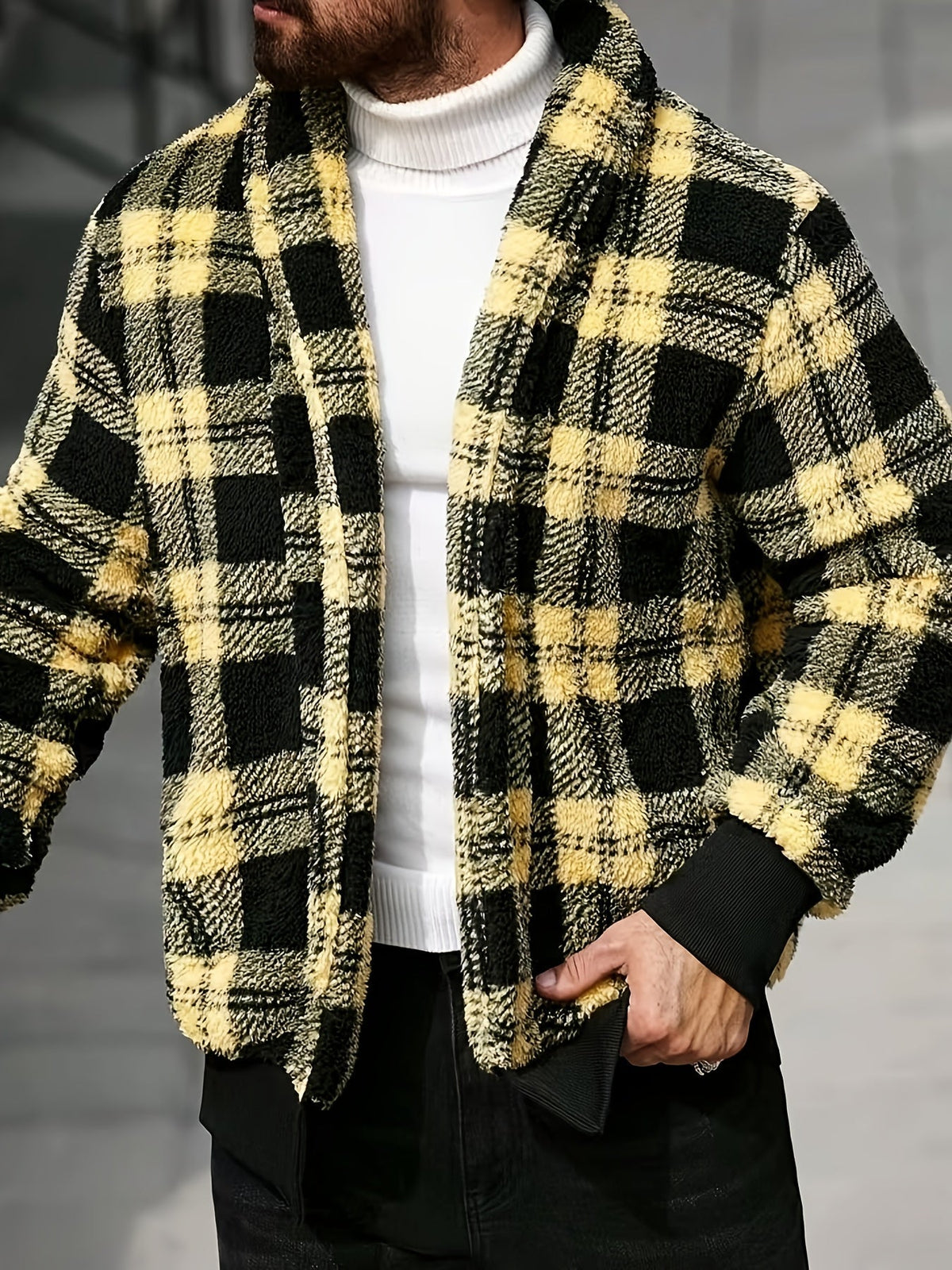 Checked Jacket with Button Front Closure and Relaxed Fit