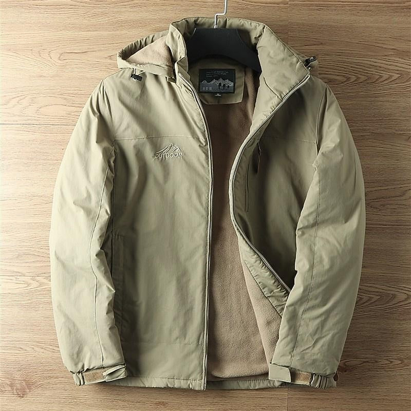 Full Zip Hooded Jacket with Drawstring Hood and Lined Interior, Wind Resistant