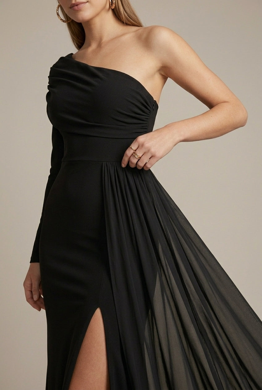 Women's Off Shoulder Long Sleeve Bow Detail Fishtail Maxi Dress