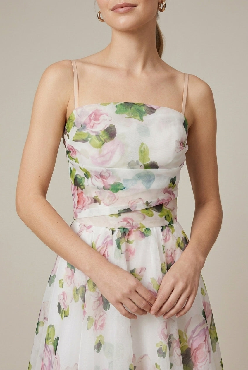 Women's Floral Spaghetti Strap Midi Dress